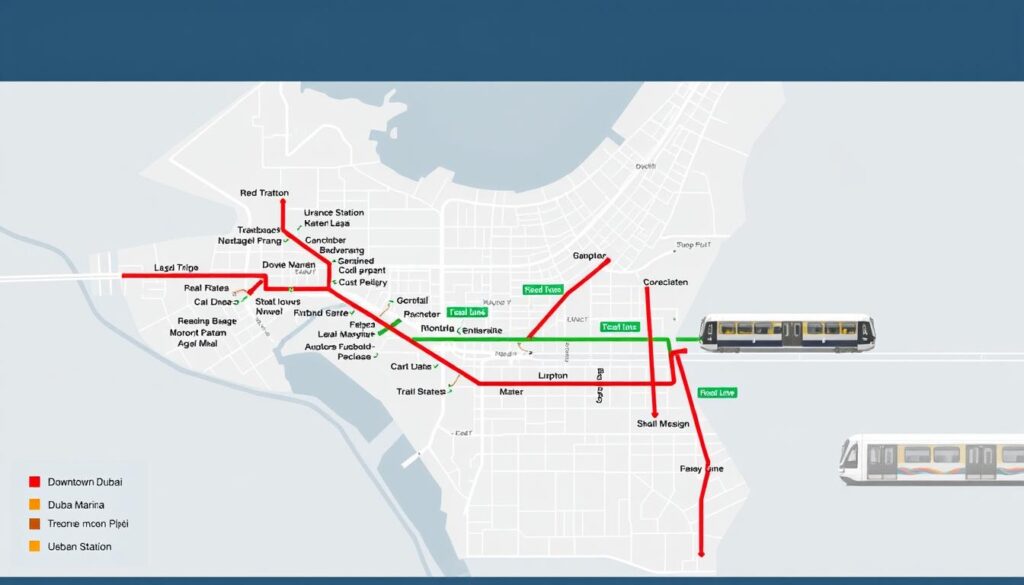 Jaringan metro Dubai yang menghubungkan berbagai zona kota